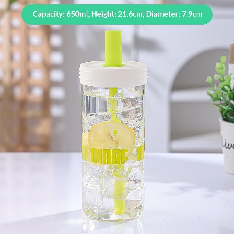 Hot High Appearance Straw Glass Cup, Heat-resistant Beverage Cup, Simple Student Portable Large Capacity Glass Water Cup