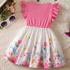 Toddler Girls Dress Flutter Sleeve Bow Waistband Floral Butterfly Print Skater Style Casual Summer Dress for Little Girls