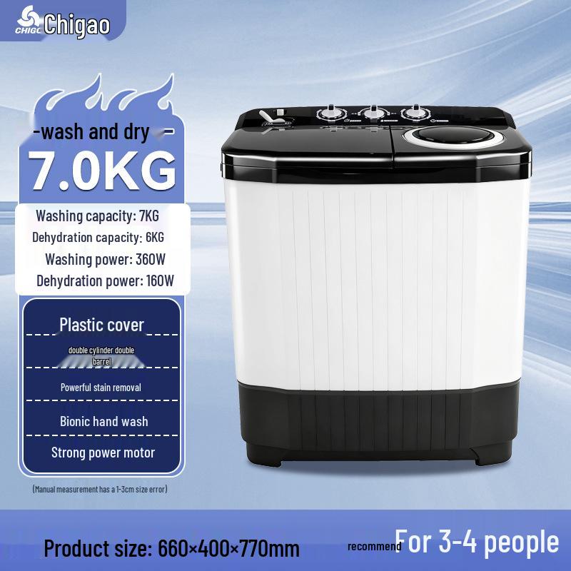 Dual Tub Semi-Automatic Washing Machine, 10kg Large Capacity for Dorms & Rentals