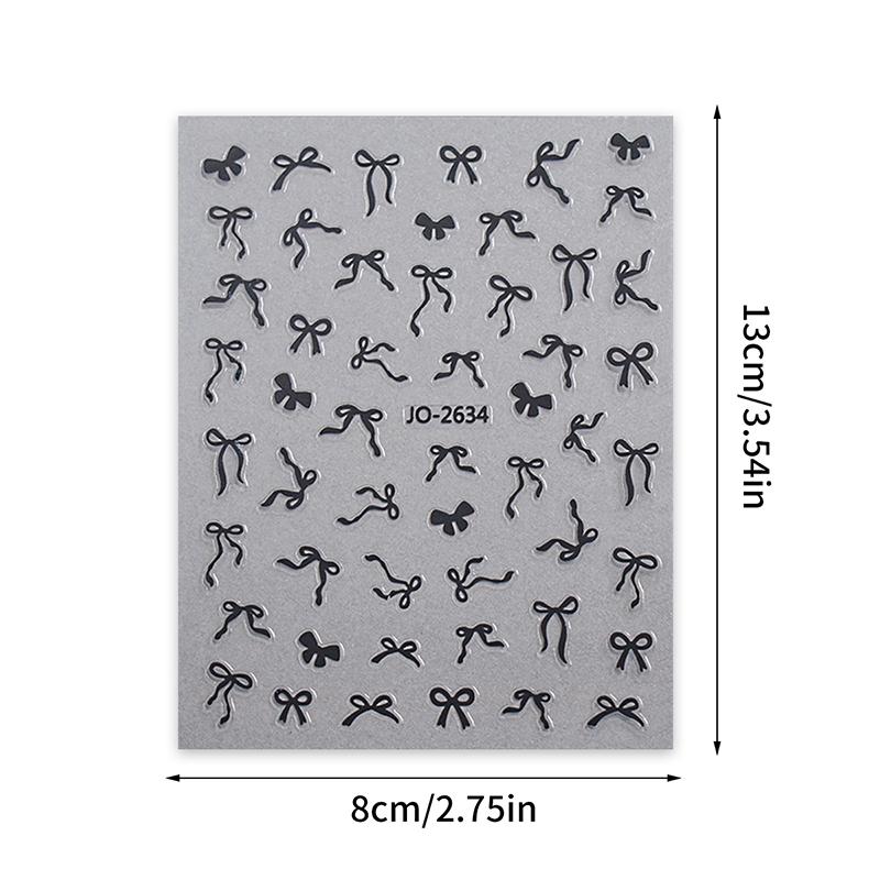 White Bowknot 3D Nails Stickers Ribbon Bow Tie Design Simple Romantic Irregular Lines Ladies Girls Nail Art Manicure Decal