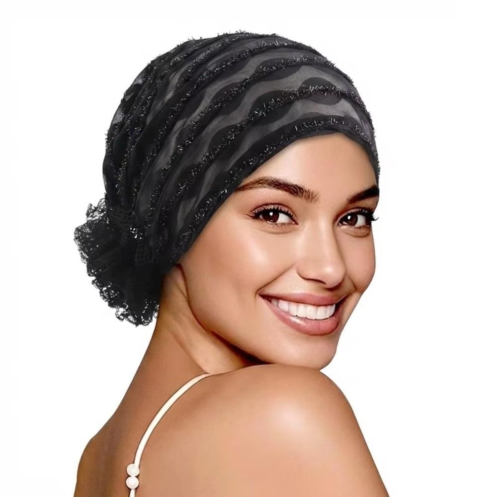 Versatile Soft Lace Curling Hat Polyester Breathable Elastic Curly Hair Hat Solid Color Dome Mesh Lace Pullover Cap Headgear