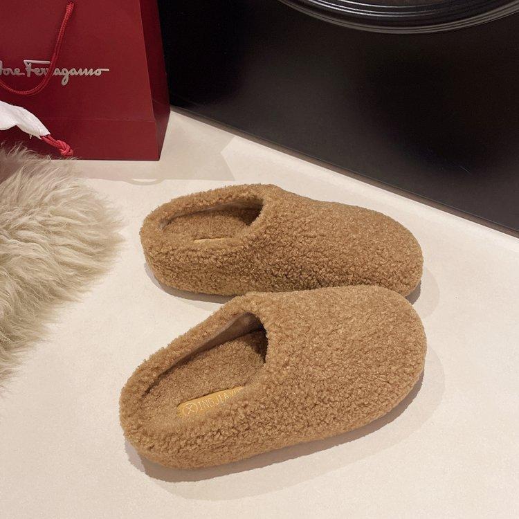 Keep your own height and thinness~ INS thick-bottomed fluffy slippers for women's 2025 autumn and winter Internet celebrity outer wear muffin bag he