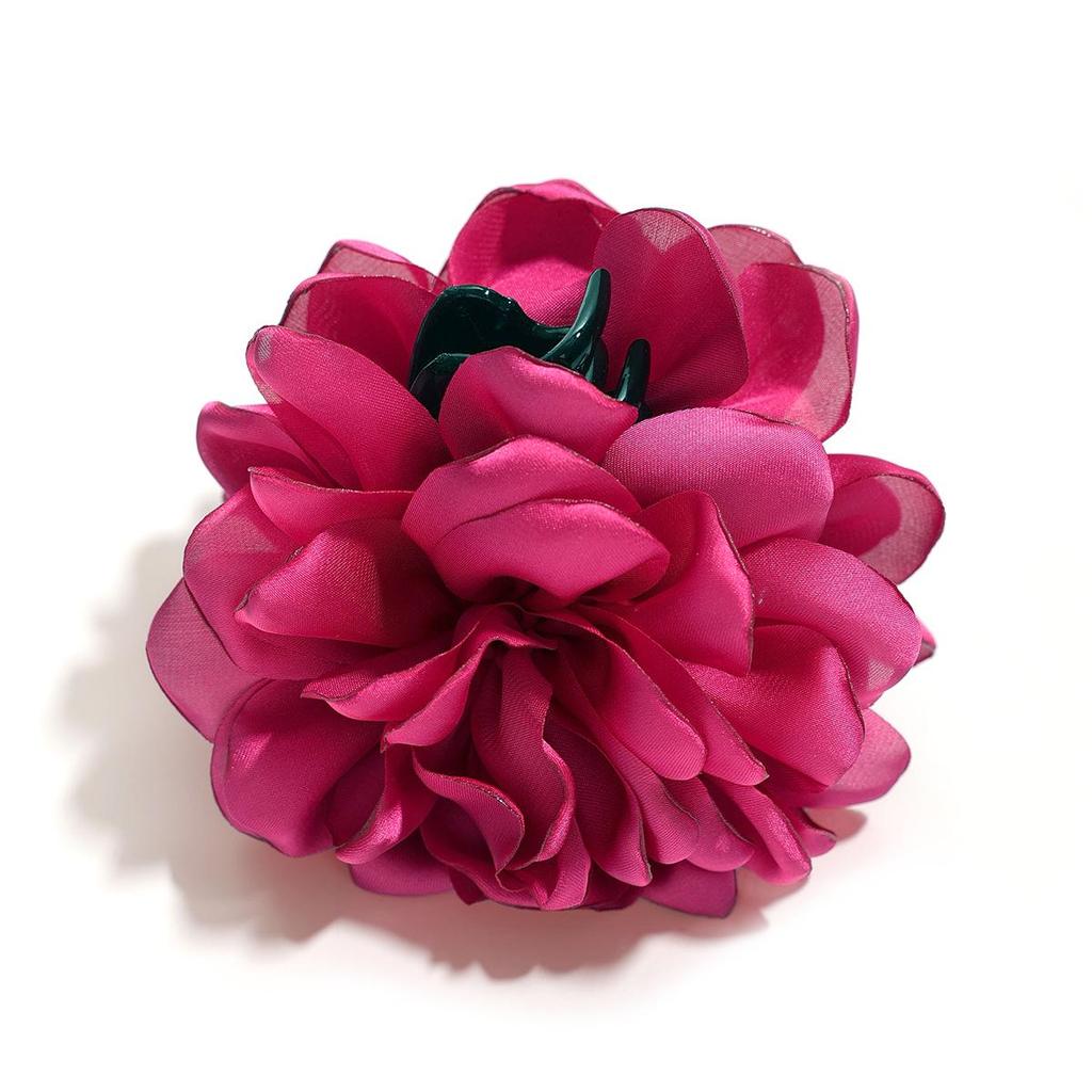 French Satin Camellia Large Hair Claw Clip - Elegant Floral Accessory
