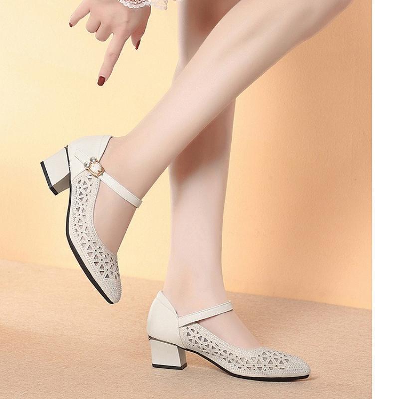 Mesh Soft Leather Sandals, Openwork Breathable Single Shoes, Summer Women's Dance Shoes, Soft-soled Women's Shoes, Fashionable Leather Shoes