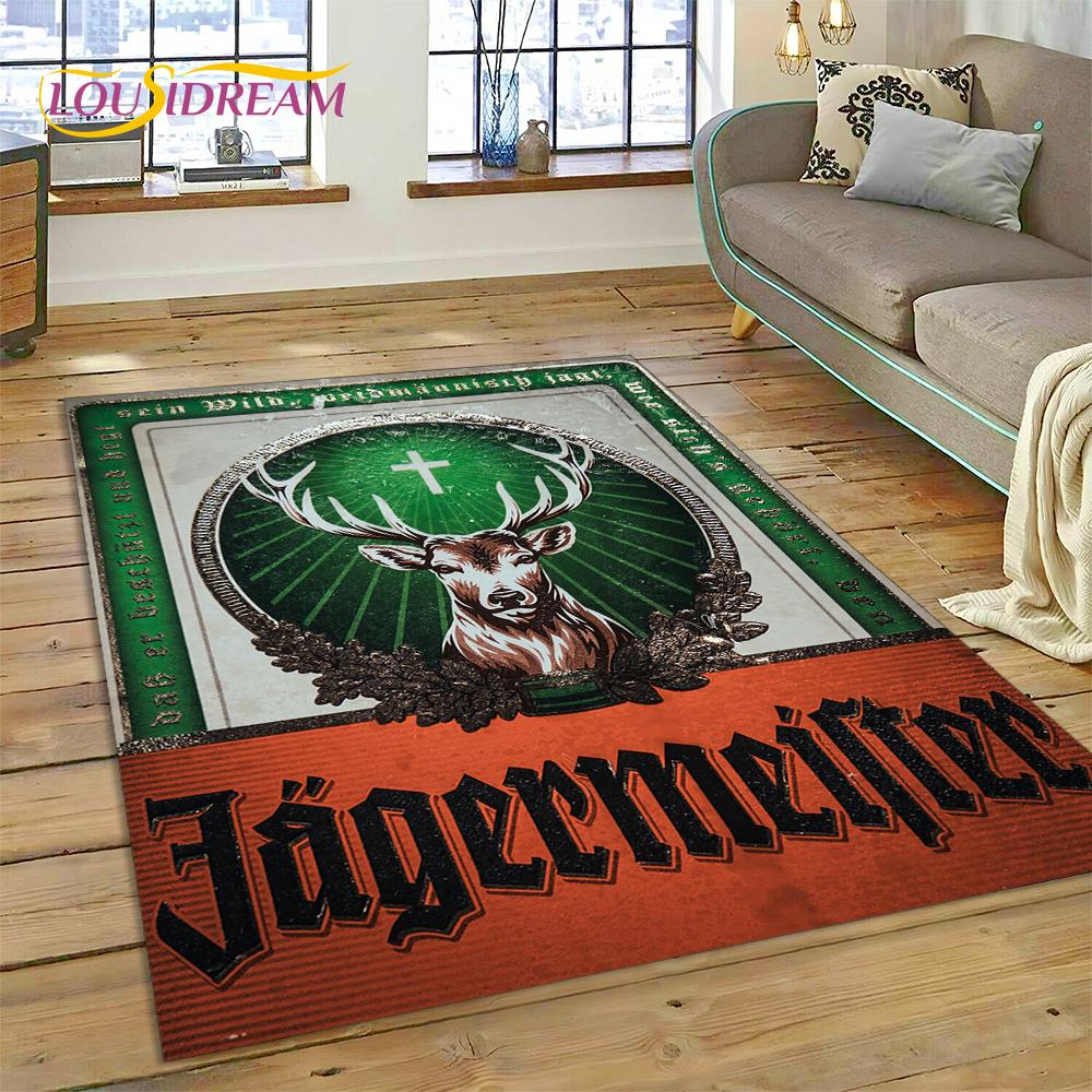 Tappeto Tappeto Logo Jaegermeister Tedesco più Recente 3D con Alce per Decorazione Soggiorno Camera da Letto, Tappetino Antiscivolo Decorazione per Divano Zerbino