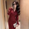 European Style 2026 Red Knit Sweater Dress with Coat Layer for Women - Autumn/Winter Collection