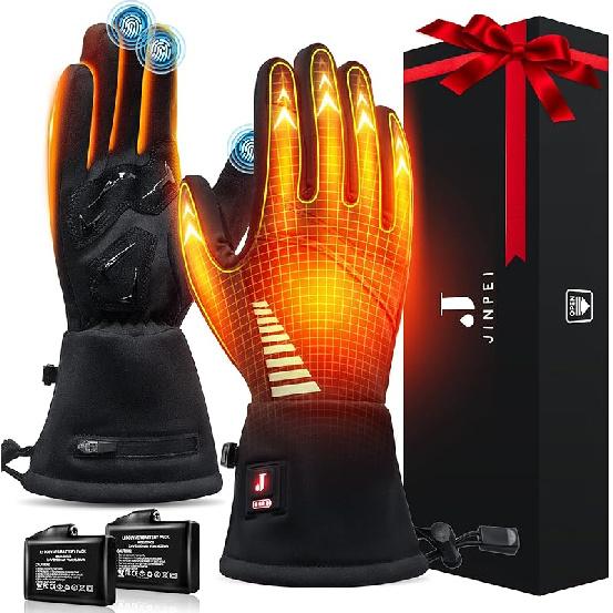Heated Glove Liners for Men Women, Rechargeable Electric Battery Heating Touchscreen Ski Gloves, Waterproof Hand Warmer Thermal Gloves for Cycling X-Large