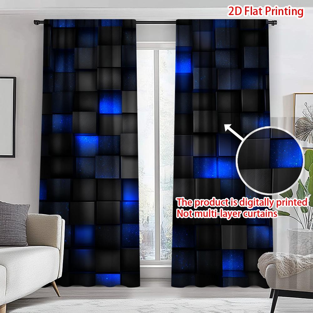 

Blue Cube Door Curtains 2pcs Lit Dark Cube Print Semi-Sheer Polyester Rod Pocket for Bedroom Living Office All-Season Decor 100*130 HOOK 1pcs