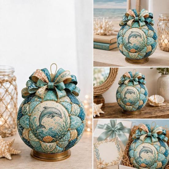 Therapeutic Assembly Activity Ocean Treasures DIY Patchwork Ball Ornament Kit, Nautical Dolphin Fabric Craft Making Natural Material Set,