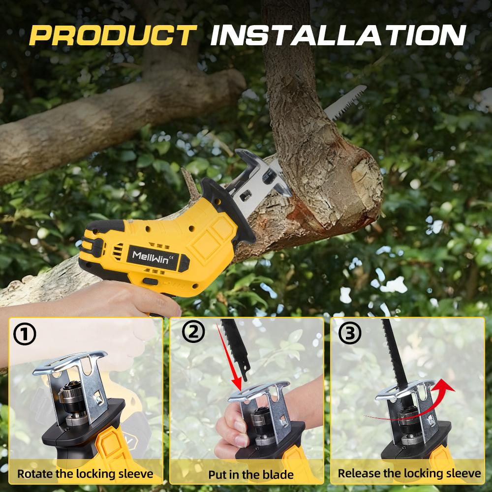 MELLWIN Cordless Electric Reciprocating Saw Handheld Wood Metal Pipe Cutting Electric Saw Tool For Makita 18V Battery Pin