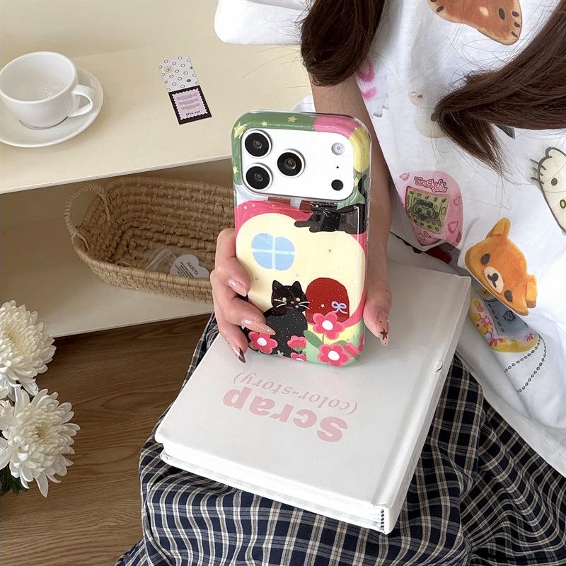 Black Cat Cartoon Chain Phone Case for iPhone 17, 16 Pro Max, 15, 14
