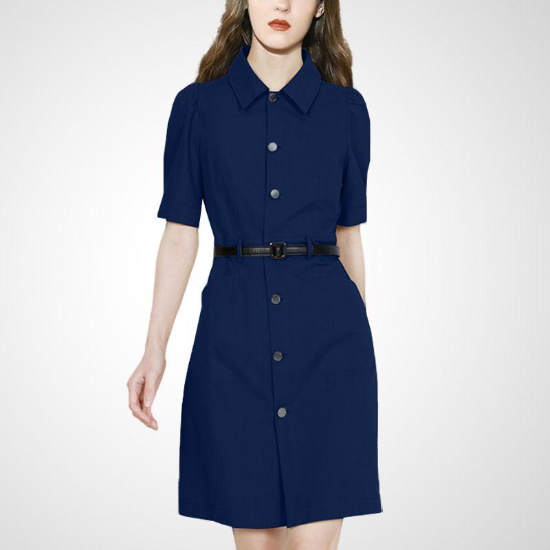 

Fancy Design Business Temperament Casual Shirt Skirt Professional Waist-Tight Slim Looking Dress Summer 2025 New Arrival Mid Skirt Navy blue M
