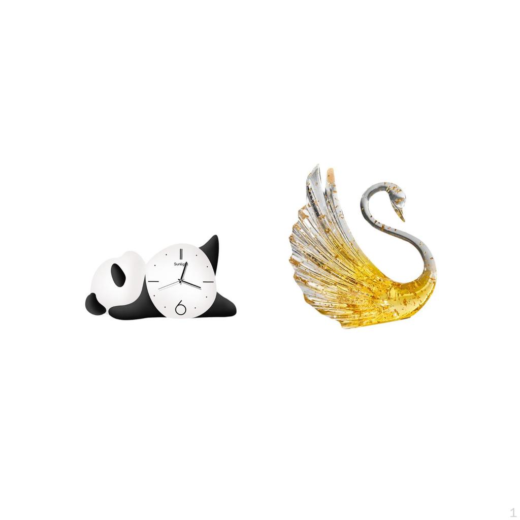 Modern Cute Panda Swan Wall Clock And Resin Bird Sculpture for Living Room Bedroom Engagement Home