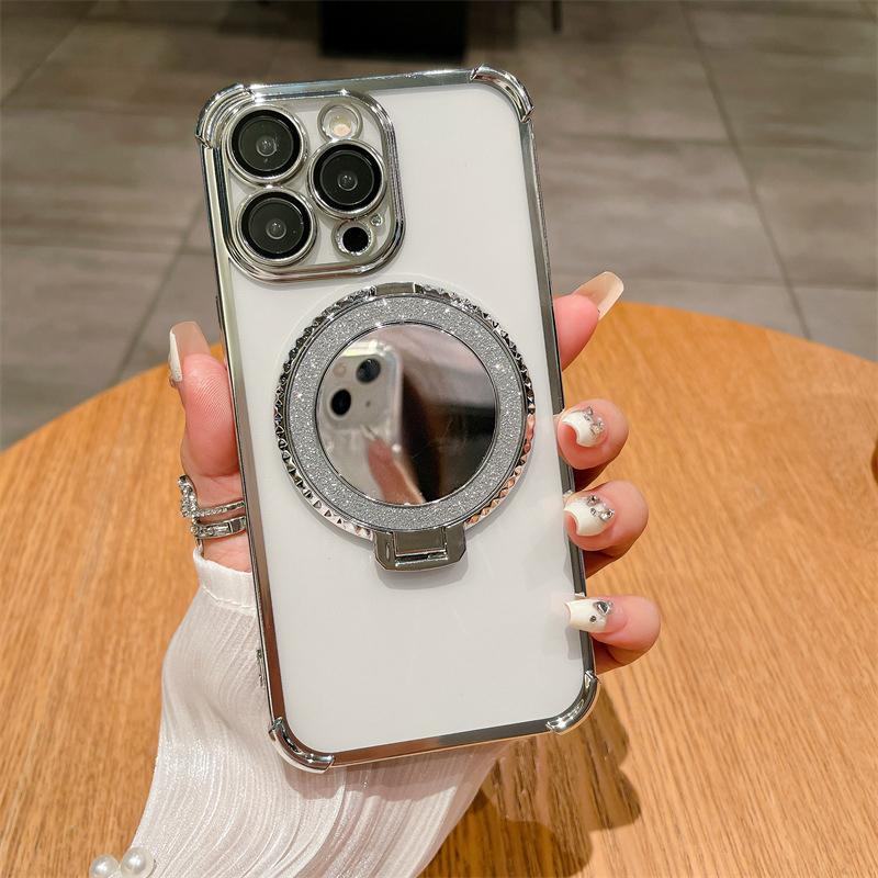 Επιμεταλλωμένος Καθρέφτης Θήκη Στήριγμα Μαλακή Σιλικόνη Τέσσερις Γωνίες Αερόσακος Αντικραδασμική Προστατευτική Θήκη για Samsung Xiaomi Poco Redmi