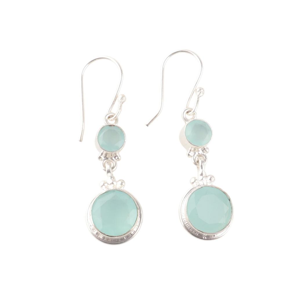 Aqua Chalcedony Gemstone 925 Sterling Silver Handmade Jewelry Bohemian Earrings EE-160-18