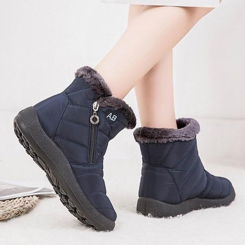 New Winter Warm Snow Boots Unisex Non-slip Waterproof Cotton Shoes Men Women Comfort Plush Fur Lazy Zipper Up Slip On Ankle Boots Casual Low