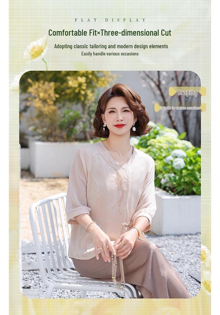 Summer Mid-Sleeve Top for Middle-Aged Women: Fashionable and Lightweight
