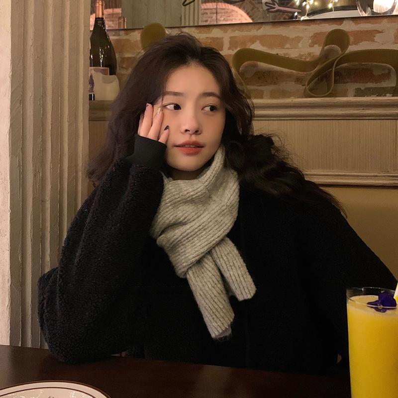 Cross Short Scarf For Women Winter Warm Wool Knitted Scarf Student Korean Style Couple Style All-Match