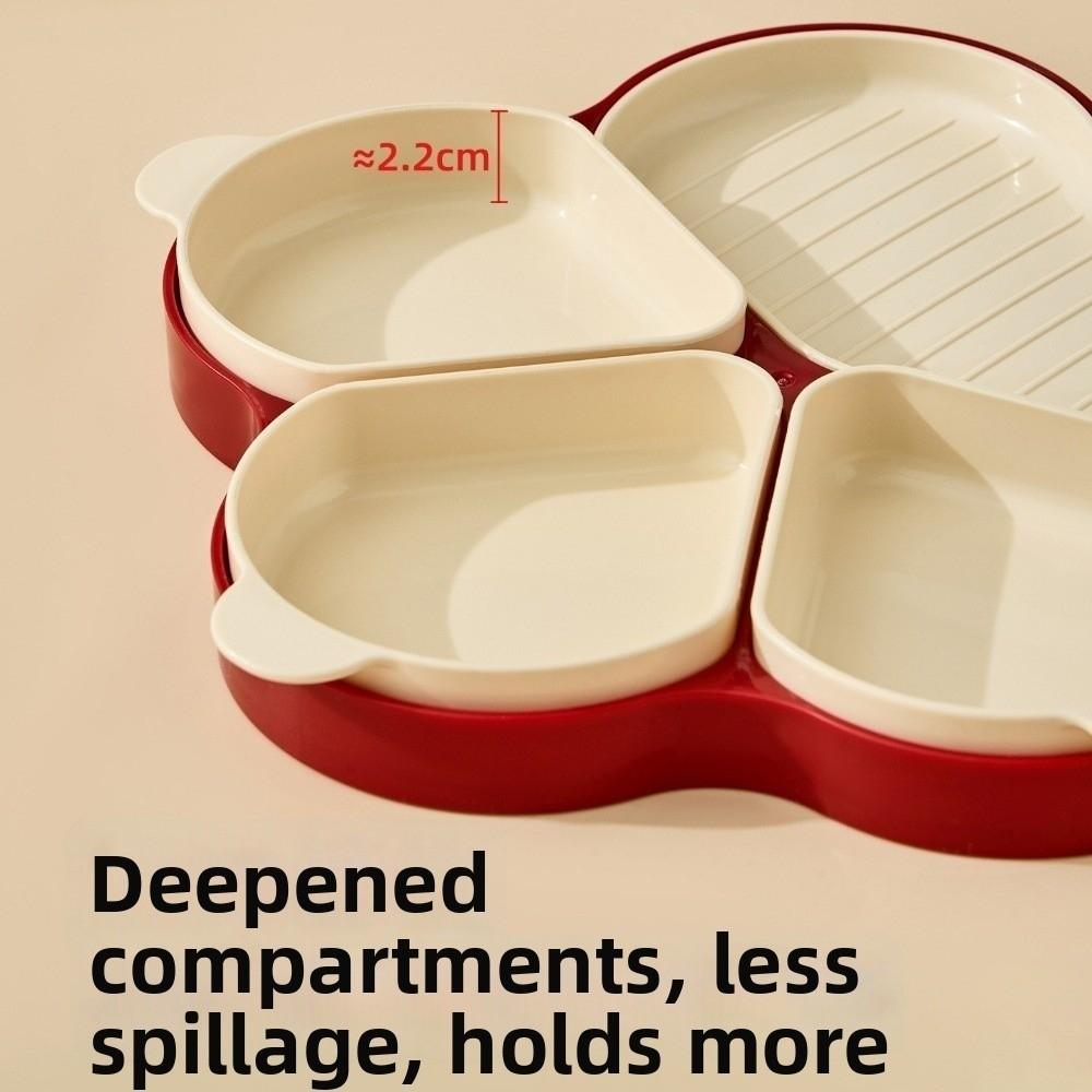 Plastic Kitchen Preparation Plate Reusable 4 Compartment Garlic Storage Plate with Scoop Holder Large Capacity Dinner Plate