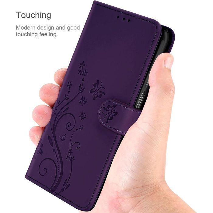 Coque de Protection - BOOLING - Samsung Galaxy A17 5G/4G - Cuir PU Papillon Violet Nuit - 2 Vitres