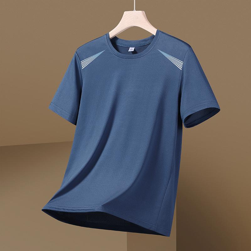 Camouflage Ice Silk Short-sleeved T-shirt Men's Thin Loose Quick-drying T-shirt Running Sports Elastic Men's Top Large Size
