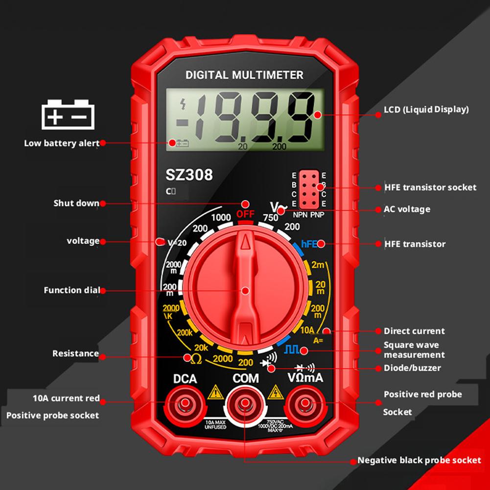 Multifunktions-Digitalmultimeter Spannungs-Widerstandsmessgerät LCD Spannungs-Stromdetektor Hochpräzisions-Tester Volt-Ampere-Ohm-Meter