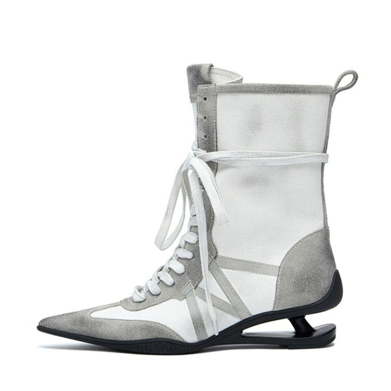 Fashion Designer Luxury Strange Heel Pointed Toe Women Knight Boots Women All Match Retro High Heel Ankle Boots Female Runway Shoes New