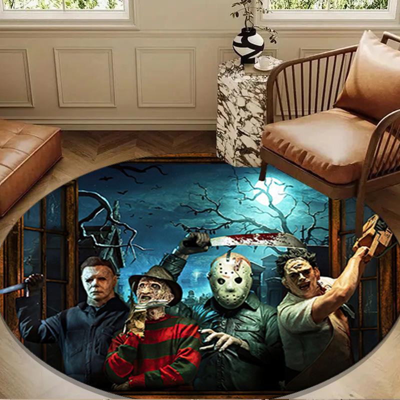 Horror Movie Characters Collage Round Rug for Livingroom,Bedroom, Palyroom, Chair Rug, Area rug, Circle Carpet, Large Size Fan Christmas gift