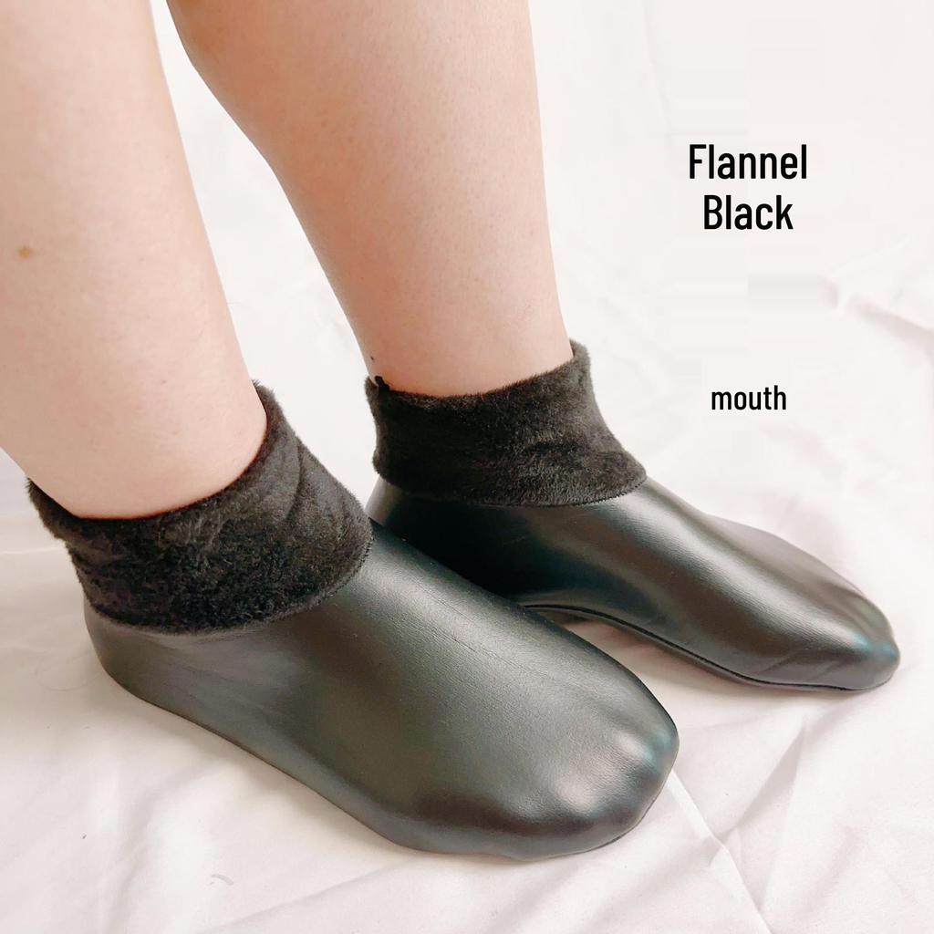 Extra Thick Waterproof Fleece-Lined Non-Slip Mid-Calf Leather Socks for Winter Cold Protection - Unisex Indoor Floor Socks
