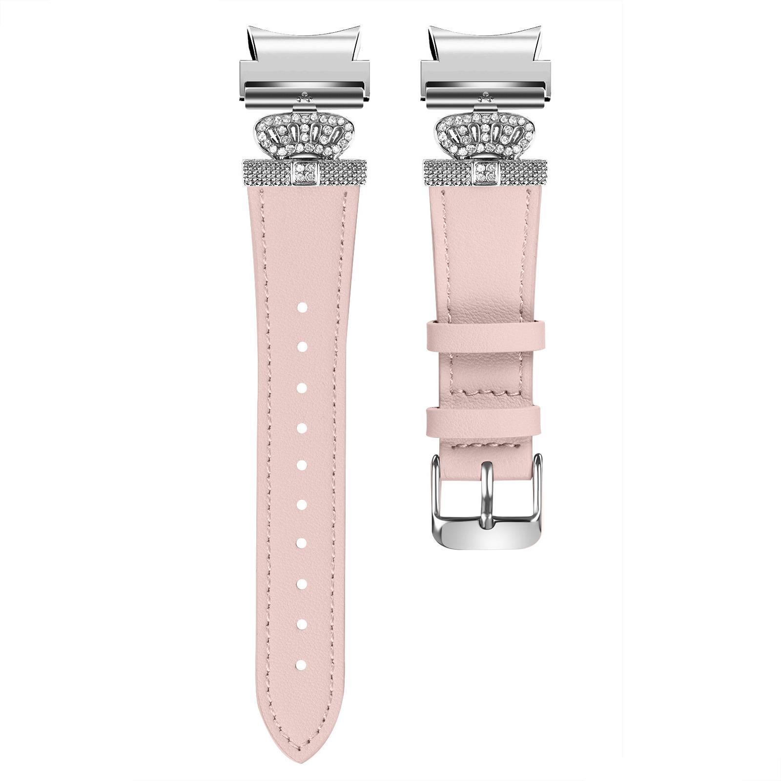 

For Samsung Galaxy Watch FE 40mm/Watch4 Active Classic/Watch 5 Pro Genuine Cow Leather Smart Watch Strap (Silver Buckle) Pink
