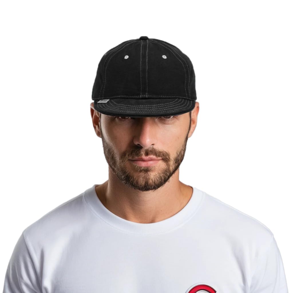 Croogo Short Brim Solid Simple Work Hat for and Outdoor Activities Men's Cap, Soft, Breathable, Color, Skateboarding, Running, Golf, (G-ASB03-Black)