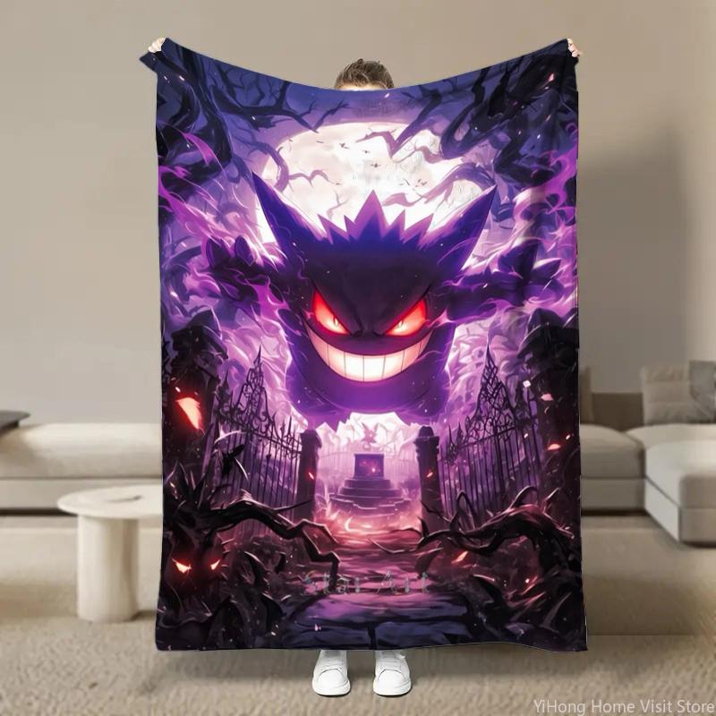 Japanischer Anime Pokemon Gengar Cartoon Plüsch Flanell Decke für Bett Sofa Weiche Flanell Überwurf Flauschige Kinder Schüler Kind Decken
