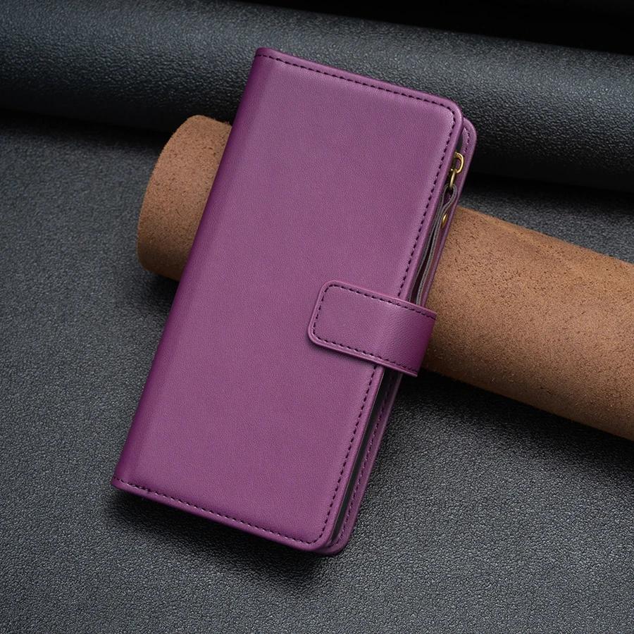 Wallet Flipped Solid Color Multi Card Zipper Leather Case For Samsung Galaxy S24 Ultra S23 Plus S22 S21 S20 FE A A4 A3 A1