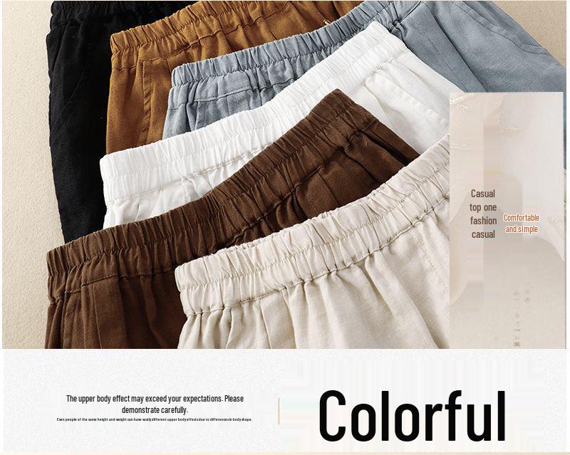 2024 Women's High Waist Cotton Linen A-line Shorts - Summer Elastic Wide Leg Casual Five-Point Pants