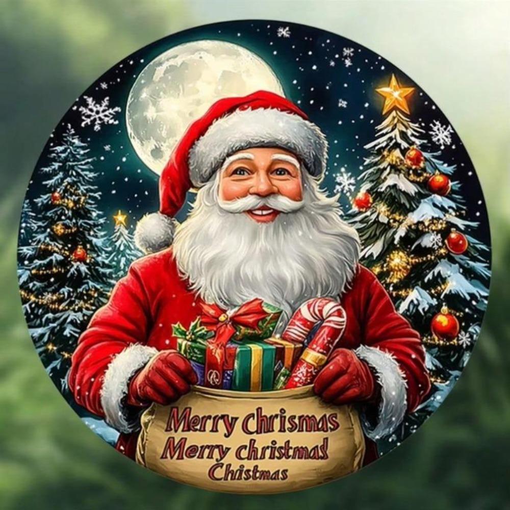 Vintage Tin Metal Wall Art Merry Christmas Santa Sign for Home Bar Cafe Decor