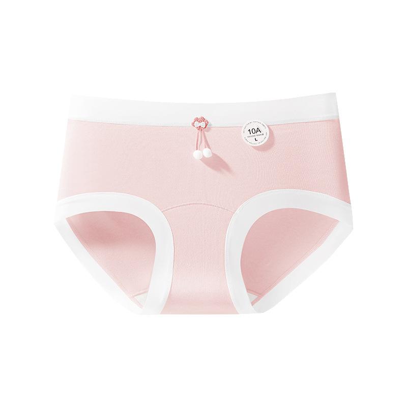 Girl Spring and Autumn Sweet Pure Cotton 10A Antibacterial Extension Crotch Skin Breathable Middle Waist Triangle Briefs