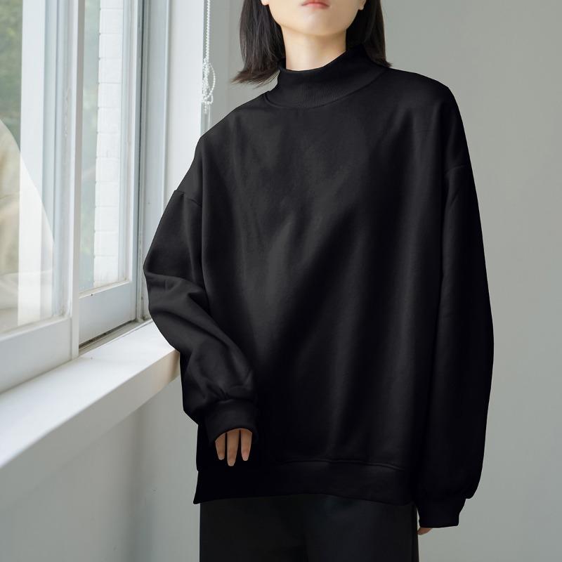 Large Autumn and Winter Plush Sweatshirt for Women's Half Turtleneck Cotton Loose Top Mid-length