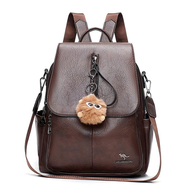 Schoolbag Retro Soft Leather Backpack for Women, 1011 New High-end Casual Commuting Large-capacity Travel Backpack and School Bag