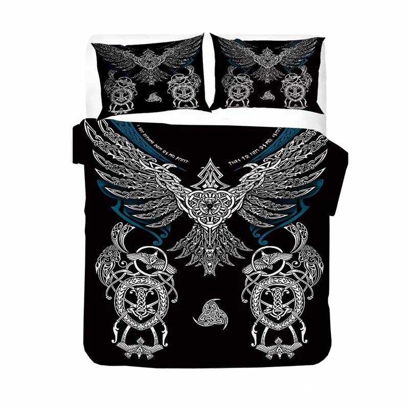 Viking Soft Duvet Cover Set, Scplusinavian Folklore Motifs Northern Germanic Culture Mjolnir,2/3pcs Beding Set King-Sized Dimensionsd Dimensions
