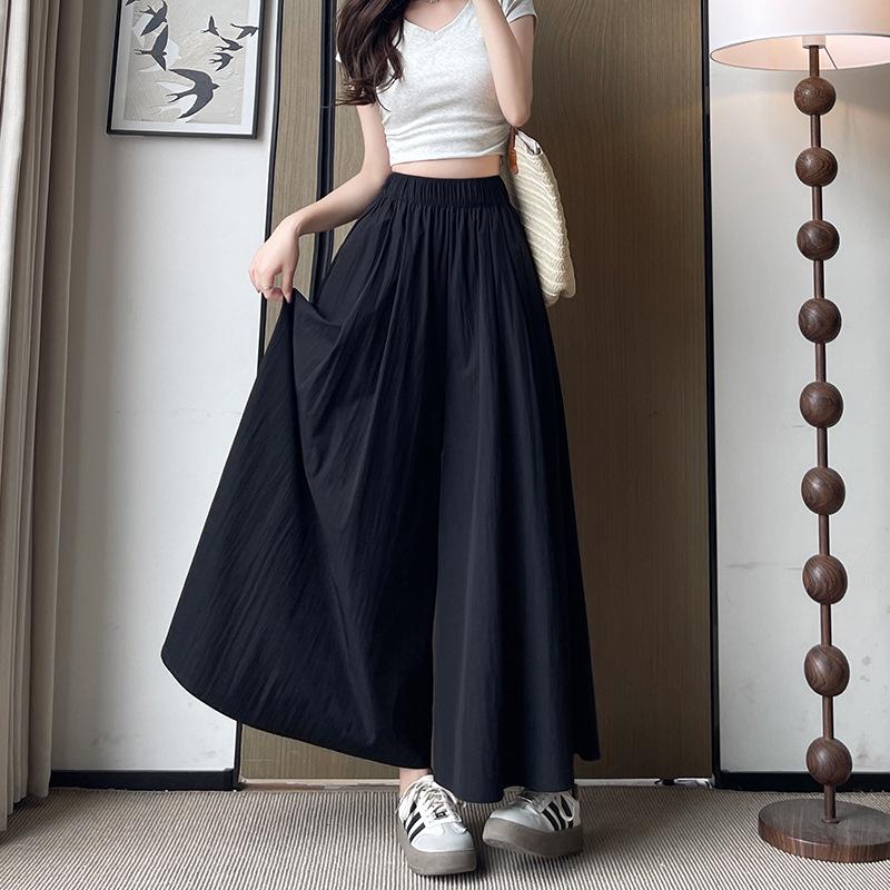 Yamamoto Women's High Waist A-Line Midi Culottes - Summer 2025 Ice Silk Casual Wide Leg Pants