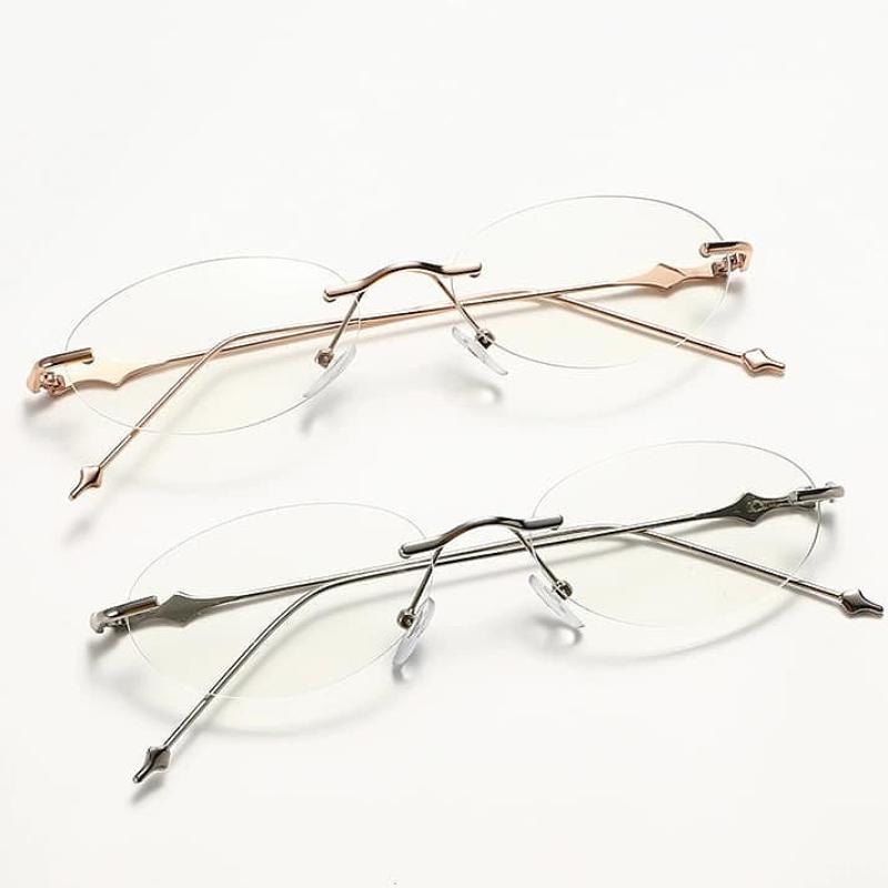 Oval Rimless Optical Plain Glasses for Women Trendy Ladies Blue Light Blocking Glasses Silver Gold Star Accessory Eyewear