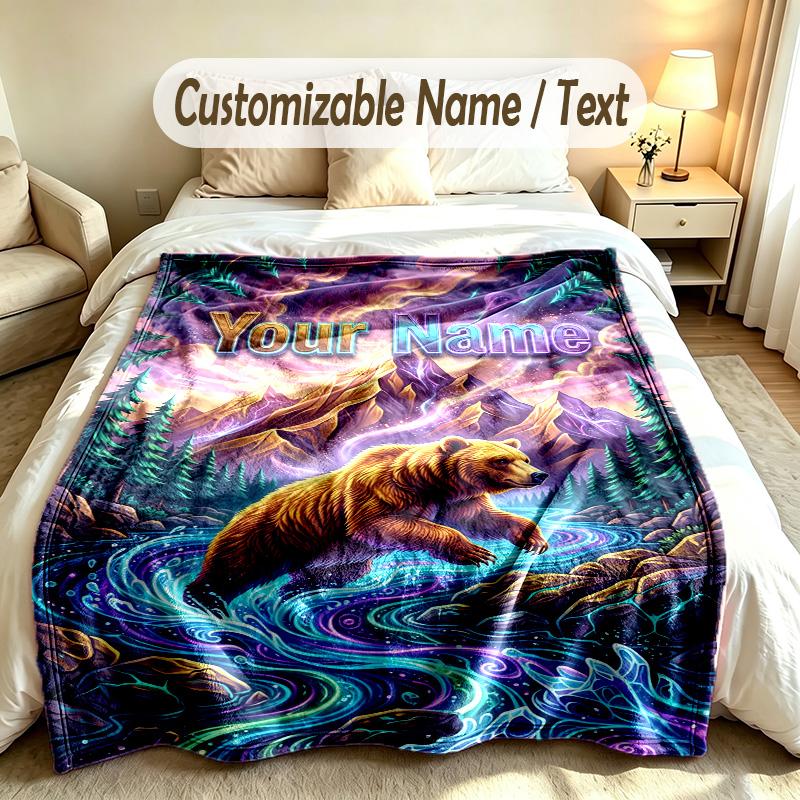 Teddy Bear Theme Custom Blanket Personalized Name & Text Customized Soft Warm Throw Blanket Home Decor