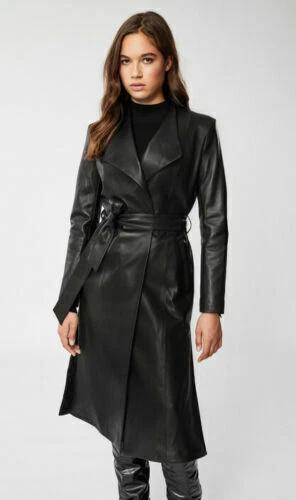 

Trench Coat Handmade Casual Formal Casual Black Women Halloween Lambskin Leather 3XL