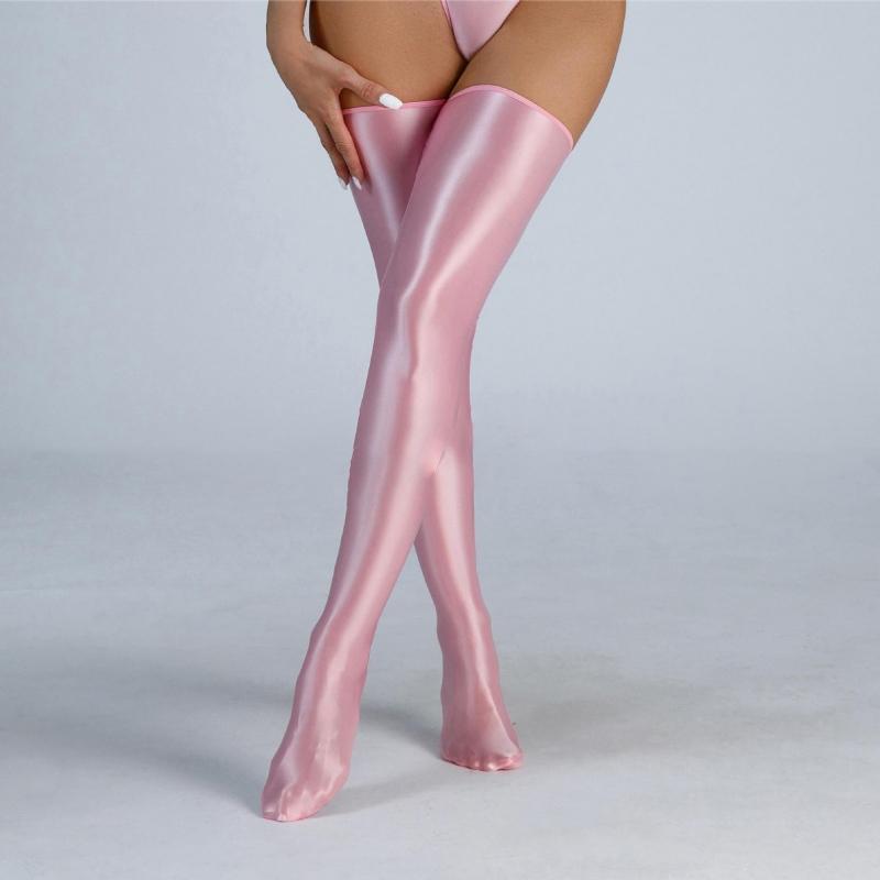 

Oil Shiny Over Knee Stockings Women Smooth Silky Thigh High Stockings Pole Dance High Elastic Satin Underwear For Garter Belt One Size