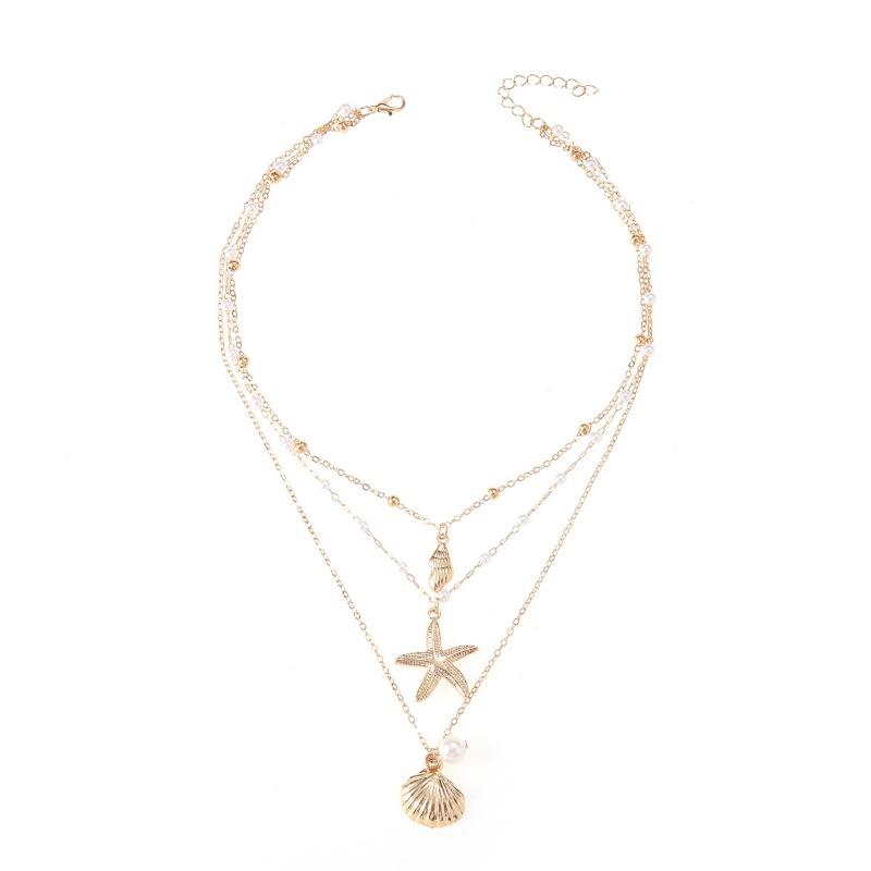 Niche Ocean Series Starfish Shell Conch Pendant Necklace Women's Summer Vacation Style Jewelry
