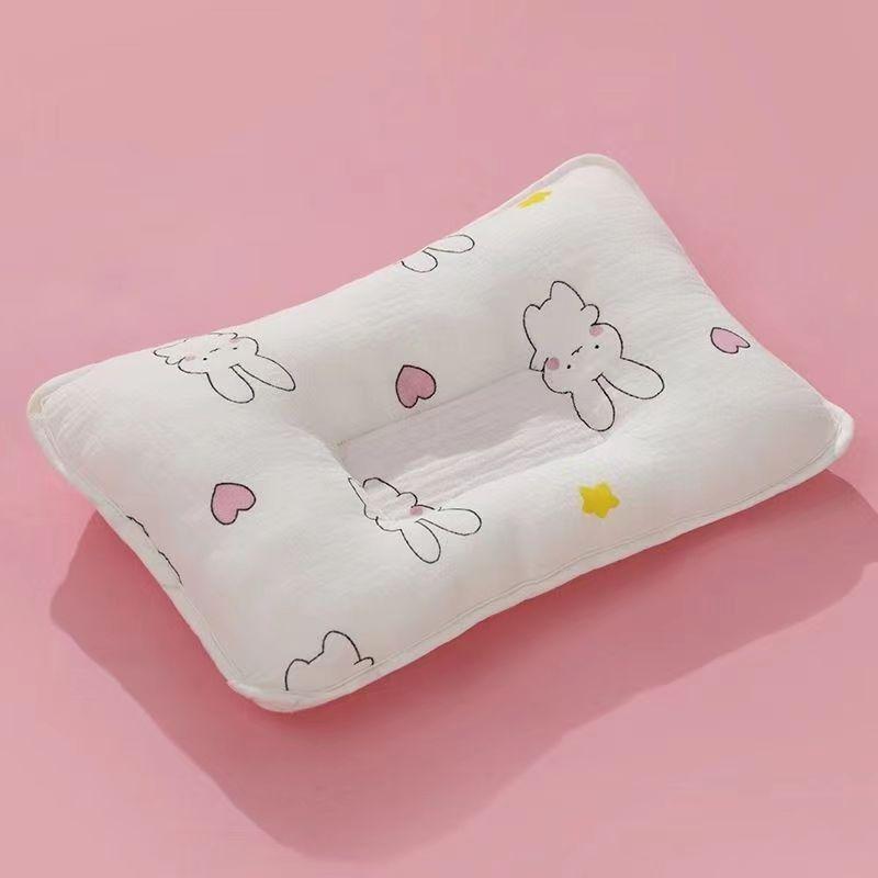 Baby Pillow Pure Cotton Gauze Baby Styling Pillow Lace Cotton Newborn Head Anti-Bias Head Correction Low Pillow 0-6