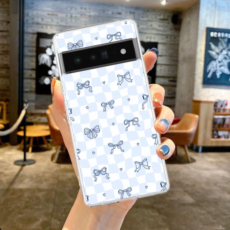 

Чехол для телефона Google Pixel 9 8 7 6 9A 8A 7A 6A 5 4 5A 4A 3A Pro XL Мягкий прозрачный ТПУ Прозрачная крышка Милое розовое сердце Бант Google Pixel 4a