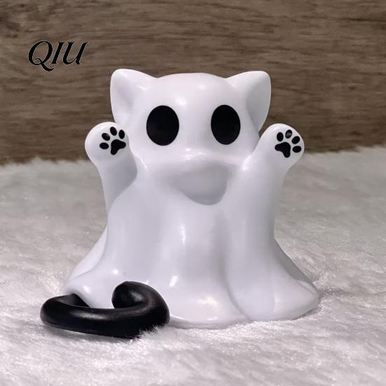 Integrierte Formung Katzenornament Geistfigur, 3D-gedrucktes dekoratives Ornament, Glatte Oberfläche Gruselige Skulptur Mini-Schreibtischdekoration Halloween