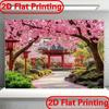 2D Japanese Cherry Blossom Shrine Backdrop Sakura Garden Background