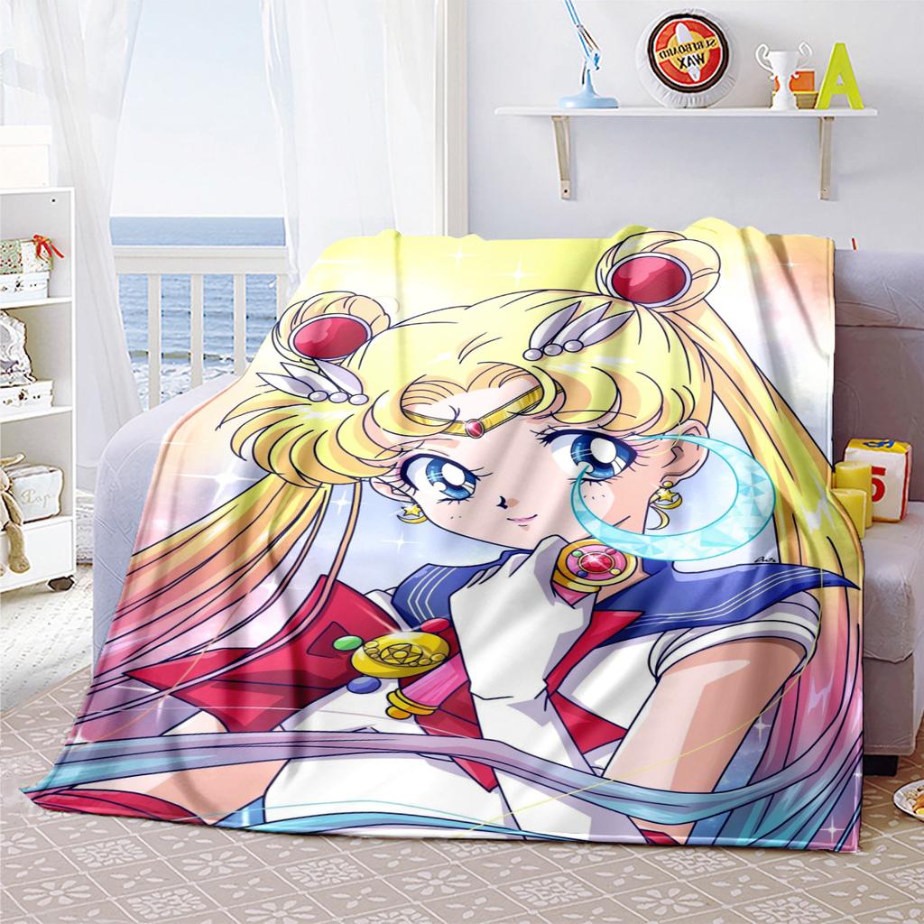Japanischer Anime niedliches Cartoon-Thema Sailor Moon Tsukino Usagi Decke geeignet für Heimbetten, Sofabezüge, Büro-Nickerchen, Outdoor-Warme Decken O15